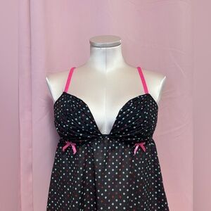 La SENZA Black and Pink Polka Dot Chemise